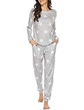 Ekouaer Womens Pajama Set Long Sleeve Sleepwear Star Print Nightwear Soft Pjs Lounge Sets with Pockets