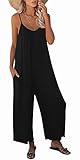 snugwind Womens Casual Sleeveless Strap Loose Adjustable Jumpsuits Stretchy Long Pants Romper with Pockets Large Black