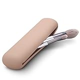 FERYES Travel Makeup Brush Holder, Magnetic Anti-fall Out Silicon Portable Cosmetic Face Brushes Holder, Soft and Sleek Makeup Tools Organizer for Travel-Khaki