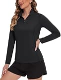 TACVASEN Women's Hiking Shirts Black Half Zip Pullover Womens Rash Guard for Women Long Sleeve Sun Protection Shirts, M