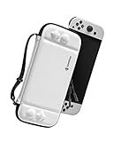 tomtoc Slim Carrying Case for Nintendo Switch/OLED Model, Protective Switch Sleeve with 10 Game Cartridges, Hard Portable Travel Carry Case, with Original Patent and Military Grade Protection, White