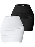 OQQ Women's 2 Piece Basic Versatile Stretchy Ribbed Casual High Waist Mini Skirt, Black White1, Large