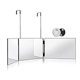 HIEEY 3 Way Mirror for Hair Cutting,360 Trifold Mirror with Height Adjustable Telescoping Hooks,and 5X Magnification Mirror,for Makeup, Hair Styling