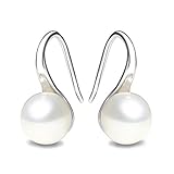 925 Sterling Silver Hoop Handpicked AAA+ Quality 7.5-8mm White Freshwater Cultured Pearl Dangle Drop Earrings Jewelry for Women Girls