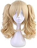 morvally Short Straight Blonde Bob Wig with Two Jaw Claws Ponytail Hair for Cosplay Costume Halloween Wigs