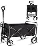 Collapsible Foldable Wagon, Beach Cart Large Capacity, Heavy Duty Folding Wagon Portable, Collaps ible Wagon for Sports, Shopping, Camping (Black, 1 Year Warrant)