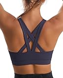 RUNNING GIRL Sports Bra for Women, Criss-Cross Back Padded Strappy Sports Bras Medium Support Yoga Bra with Removable Cups (2575-Dusty Blue, XXL)