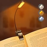 Gritin 16 LED Rechargeable Book Light for Reading in Bed, Eye Caring 3 Color Temperatures, Stepless Dimming Brightness, 80 Hrs Runtime Small Lightweight Clip On Book Reading Light for Kids, Studying