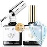 modelones Gel Top Coat, 15 ml 2025 Upgrade Super Shiny Gel Base and Top Coat Set, Soak Off Nail Lamp Acid Free No Wipe Clear Base Top Gel Nail Polish