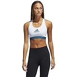 adidas Women's Don't Rest Alphaskin AEROREADY Training Pilates Yoga Medium Support Workout Bra, Halo Blue/Wild Teal, Small