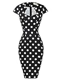 GRACE KARIN Womens 50s Cap Sleeve Cocktail Vintage Dress Black White Wiggle Dress(L)