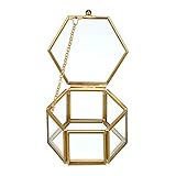 Hipiwe Glass Vintage Jewelry Box - Golden Geometric Jewelry Display Organizer Keepsake Box Case Home Decorative Box for Storage Trinket Ring Earring Chest (Small)