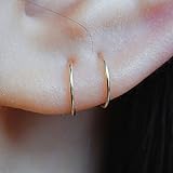 14K Gold Filled Small Hoop Earrings for Cartilage Nose, Tiny Thin 7mm Piercing Hoop Ring 22 Gauge