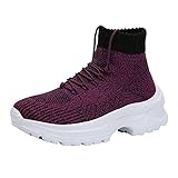 Fullwei Chuncky Booties for Women,Women Round Toe Platform Sports Hiking Boots Ladies Trendy Lace Up Rocking Fitness Ankle Boot Sneaker𝒮 Sock Boot Shoe (Purple, 7.5)
