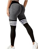 CFR Women Seamless Workout Leggings High Waist Scrunch Butt Lifting Tummy Control Sock Gym Fitness Tights #4 Pants Stripe Black,M