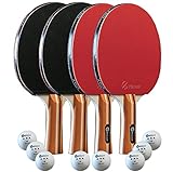 JP WinLook Ping Pong Paddles Set of 4 - Portable Table Tennis Paddle Set with Ping Pong Paddle Case & 8 Ping Pong Balls. Premium Table Tennis Racket 4 Player Set for Indoor & Outdoor Games (Red/Blk)