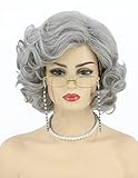 Topcosplay Old Lady Wig and Accessories 5pcs Set Granny Costume Wig Grandma wig Halloween Party Wigs