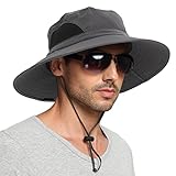 EINSKEY Men's Waterproof Sun Hat, Outdoor Sun Protection Bucket Safari Cap For Safari Fishing Hunting Dark Gray One Size