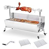 lifancy 28W Stainless Steel Rotisserie Grill Roaster, 47 Inch BBQ Lamb Suckling Pig Roaster with Wind Baffle for Outdoor Camping Patio Island Backyard, Max Capacity 132 Lbs