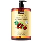 Yoken Pure Jojoba Oil Organic EWG Verified 16 fl oz, 100% Natural Jojoba Oil for Hair, Skin & Face, Cold Pressed Unrefined, Deeply Moisturizing Body Oil Jojoba Carrier Oil for Essential Oils Mixing
