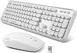 Wireless Keyboard Mouse Combo, 2.4GHz White Wireless Keyboard Typewriter, Letton Full Size Office Computer Retro Keyboard and Optical Cute Mouse with 3 DPI for Mac PC Desktop Laptop
