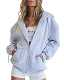 EFAN Women's Hoodies 2023 Fall Fleece Jacket Cute Teen Girl Hooded Tops Casual Long Sleeve Sweatshirts Zip Up Y2k Hoodie Trendy Clothes Blouses Grey