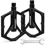 Hapleby Premium Bike Pedals of 9/16 Inch, Professional Mountain and Road Bike Flat Pedal with 2 Sealed Bearings, Wide Paltform and Lightweight of Bicycle Pedals, Come with Pedal Wrench 1PCS