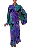 NOVICA Purple Women's Batik Long Robe, Turquoise Ocean' (One Size Fits Most)
