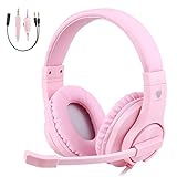 BlueFire Kids Headphones for Online School, Children, Teens, Boys, Girls, 3.5mm Stereo Over-Ear Gaming Headphone with Microphone and Volume Control Compatible with PS4, PS5, New Xbox One（Pink）