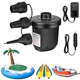 Air Pump for Inflatables,Portable Quick-Fill Electric Air Mattress Pump with 3 Nozzles,Inflator & Deflator Pumps for Outdoor Camping, Pool Floats,Inflatables Couch,Swimming Ring,12V DC/110V AC (White)