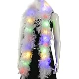 Larryhot Chandelle White Feather Boa - 2Yards 75g Colorful 20 LED Lights Boas for Party,Wedding,Halloween Costume,Christmas Tree and Home Decoration (White)