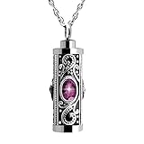 XIUDA Crystal Cremation Urn Necklace for Ashes Keepsake Stainless Steel Memorial Pendant with Flower