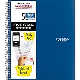 Five Star Spiral Notebook + Study App, 5 Subject, College Ruled Paper, Fights Ink Bleed, Water Resistant Cover, 8-1/2' x 11', 200 Sheets, Blue (73635)