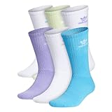 adidas Originals Trefoil (6-Pair) Crew Sock, White/Sky Rush Blue/Light Purple, Medium