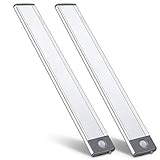 LED Motion Sensor Cabinet Light,Under Counter Closet Lighting, Wireless USB Rechargeable Kitchen Night Lights,Battery Powered Operated Light,54-LED Light for Wardrobe,Closets,Cabinet,Cupboard(2 Pack)