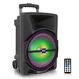 Pyle Wireless Portable PA Speaker System -1200W High Powered Bluetooth Compatible Indoor&Outdoor DJ Sound Stereo Loudspeaker wITH USB MP3 AUX 3.5mm Input, Flashing Party Light & FM Radio -PPHP1544B