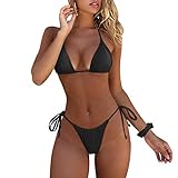 MOSHENGQI Women Sexy Brazilian Bikini 2 Piece Spaghetti Strap Top Thong Swimsuit Bathing Suit(M,0Solid Black)