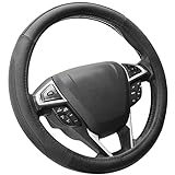 SEG Direct Car Steering Wheel Cover Universal Standard Size 14.5-15 inch, Black Microfiber Leather