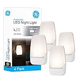 GE LED Night Light, Plug-in, Dusk to Dawn Sensor, Warm White, UL-Certified, Energy Efficient, Ideal Nightlight for Bedroom, Bathroom, Nursery, Hallway, Kitchen, 46882, 4 Pack