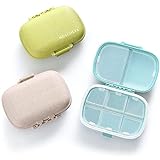 MEACOLIA 3 Pack 8 Compartments Travel Pill Organizer Moisture Proof Small Pill Box for Pocket Purse Daily Pill Case Portable Medicine Vitamin Holder Container (Blue+Green+Khaki)