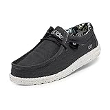 Hey Dude Men's Wally Stretch Black Size 10 | Men’s Shoes | Men's Lace Up Loafers | Comfortable & Light-Weight