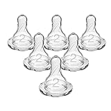 Dr. Brown’s Natural Flow Level 2 Narrow Baby Bottle Silicone Nipple, Medium Flow, 3m+, 100% Silicone Bottle Nipple, 6 Count (Pack of 1)