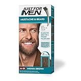 Just For Men Mustache & Beard, Beard Dye for Men with Brush Included for Easy Application, With Biotin Aloe and Coconut Oil for Healthy Facial Hair - Medium Brown, M-35, Pack of 1