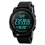 Men's Digital Watch Large Face LED Wrist Watches Military Sports Electronic Waterproof Outdoor Stopwatch (Black -1)
