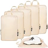 BAGAIL 6 Set Ultralight Compression Packing Cubes Packing Organizer with Shoe Bag for Travel Accessories Luggage Suitcase Backpack(70D,Beige)