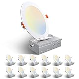 Amico 12 Pack 6 Inch 5CCT Ultra-Thin LED Recessed Ceiling Light with Junction Box, 2700K/3000K/3500K/4000K/5000K Selectable, 12W Eqv 110W, Dimmable Canless Wafer Downlight, 1050LM Brightness -ETL&FCC