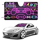 Boys Gamepad Car Sun Shade Windshield Abstract Neon Design Gamer Video Gamepad Buttons for Auto Windshield Covers Most Cars 51L x 28W Inch