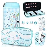DLseego Cartoon Dog Switch Case Set Blue Carrying Case with 12 Slots Cute TPU Protective Case Soft Cover with 4PCS Lovely Puppy & Claw Thumb Grips Caps and 1PCS Kawaii Sticker for Switch 2017