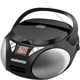 Magnavox MD6924 Portable Top Loading CD Boombox with AM/FM Stereo Radio in Black | CD-R/CD-RW Compatible | LED Display | AUX Port Supported | Programmable CD Player |