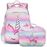 OctSky Backpack for Girls, Kids backpacks Preschool Kindergarten Bookbag Cute Lightweight With Chest Strap and Lunchbox (Unicorn)